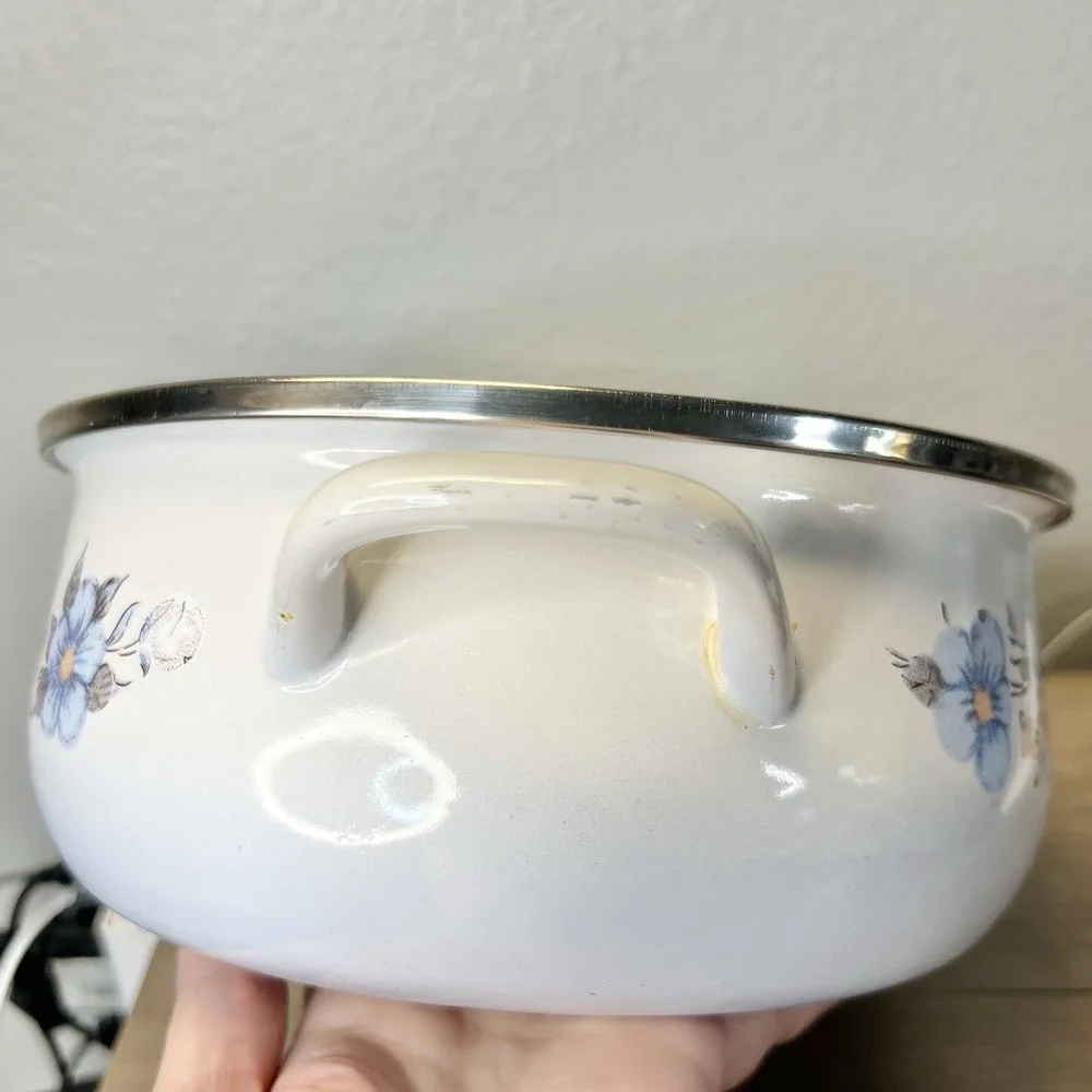 Vtg Crowning Touch Spring Harvest Blossom Porcelain Enamel Cookware Pot 8.5 READ